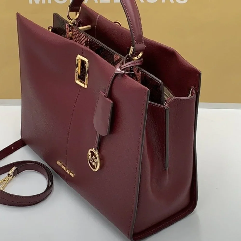 Michael Kors Penelope Large Top Handle Satchel Merlot Multi Color Leather - Picture 2 of 15